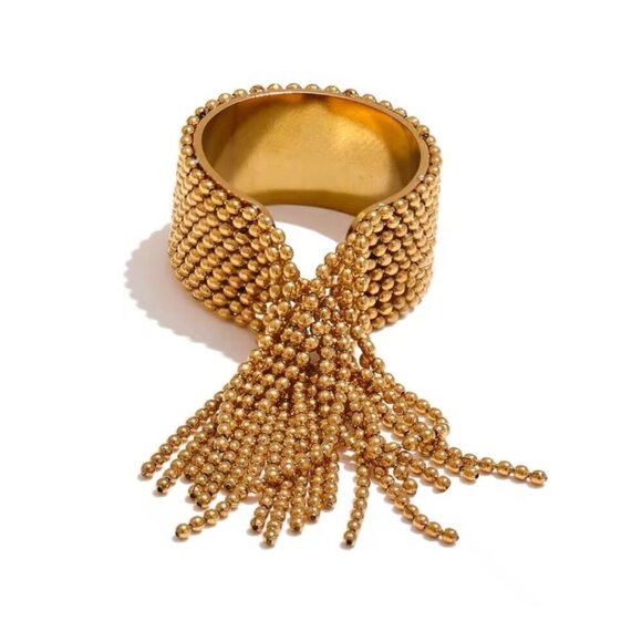 NWT Tassel Fringe Ring Statement 18K Gold Plated Open Adjustable - Picture 1 of 11